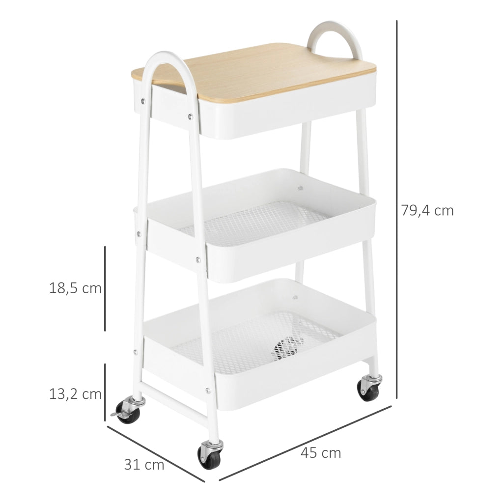 Carrello da cucina con ripiani e ruote ¨C Minimal ¨C Bianco