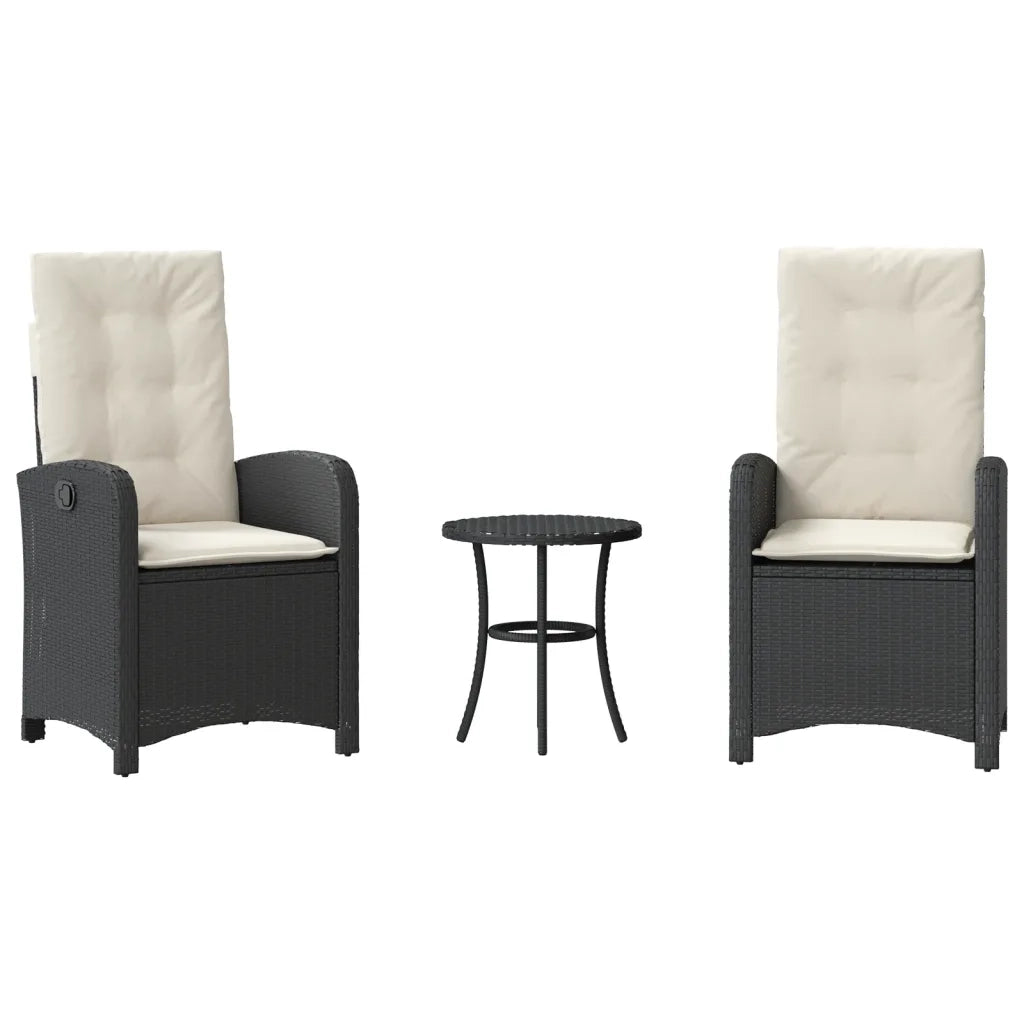 Set da Bistrò 3 pz con Cuscini Nero in Polyrattan 365176
