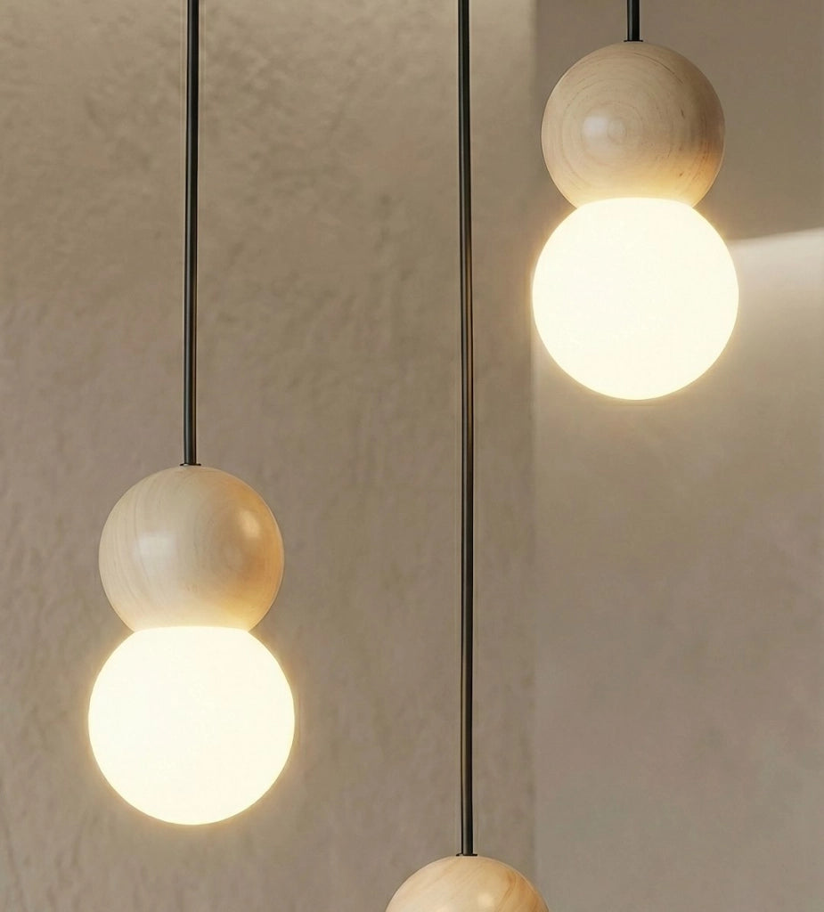 Lampadario LED LOOP nero/bianco legno vetro Emibig