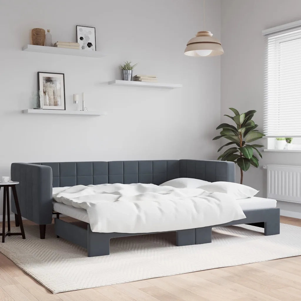 Divano Letto con Letto Estraibile-Sofa Letto-Daybed Grigio Scuro 90x200cm Velluto 728114