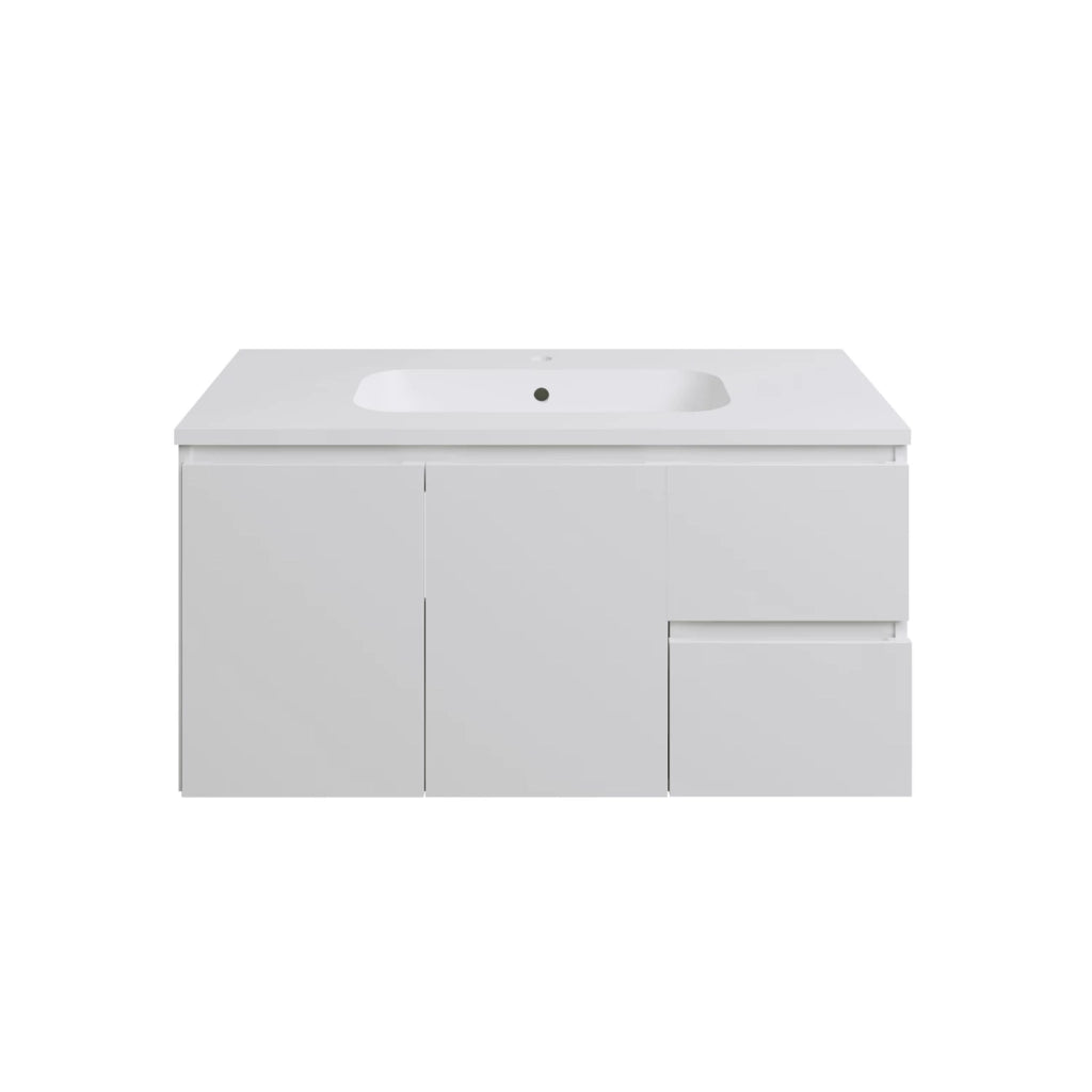 Mobile da bagno sospeso 100cm bianco lucido con lavabo e specchio | Rata