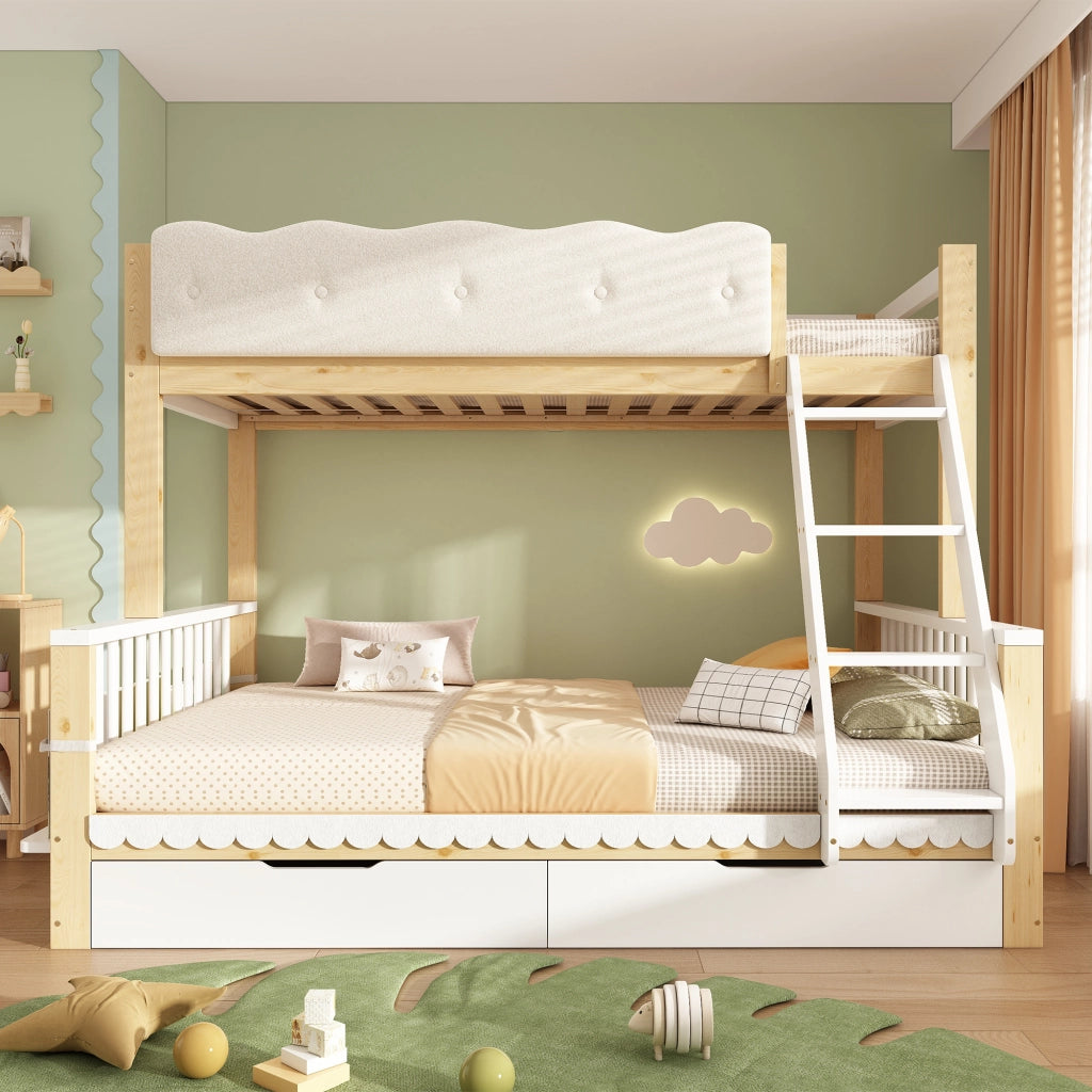 LETTO A CASTELLO 90x200/140x200 cm con cassetti e portariviste Bianco e Rovere