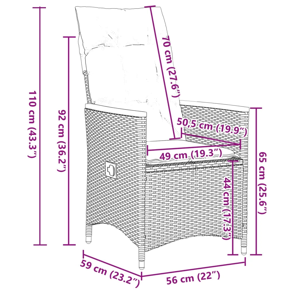 Set da Pranzo da Giardino 9 pz con Cuscini Nero in Polyrattan 3276841