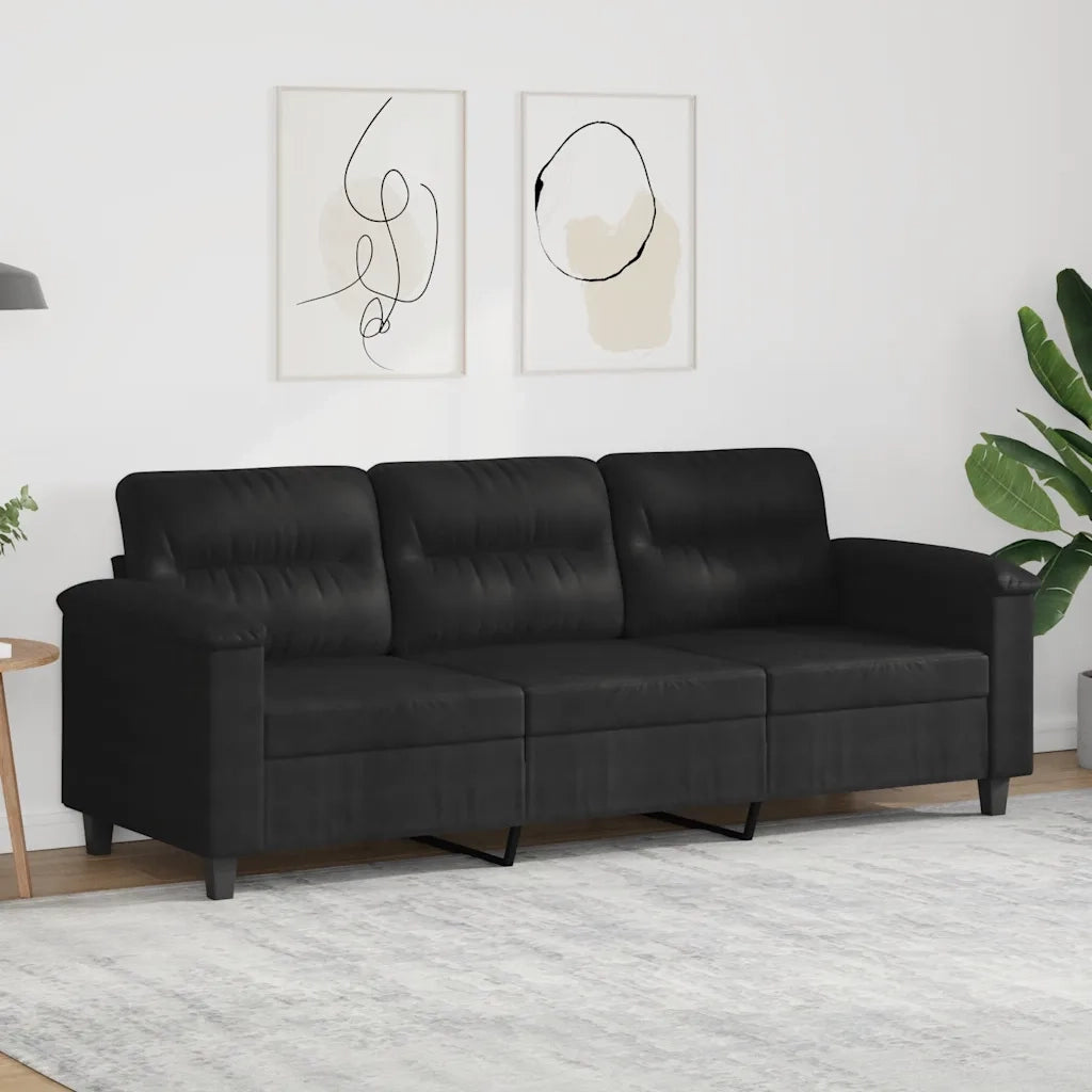 Divano a 3 Posti-Sofa 3 Posti Nero 180 cm in Tessuto Microfibra