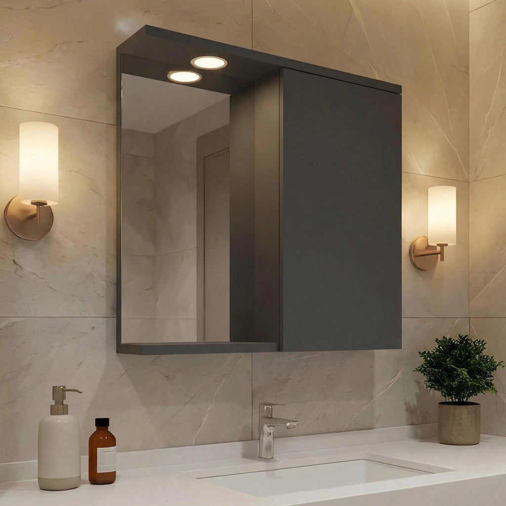 Mobile da bagno con specchio "Purus 80" - 75 x 18 x 68 cm - Antracite opaco