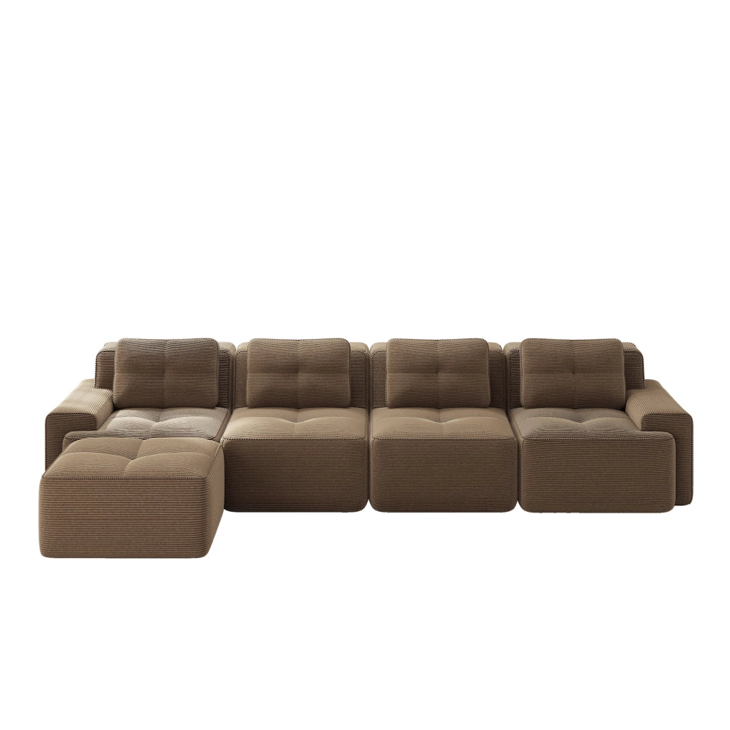 Divano Modulare Chaise Longue 4 Posti ¨C MINIMAL ¨C Velluto a Coste, Marrone