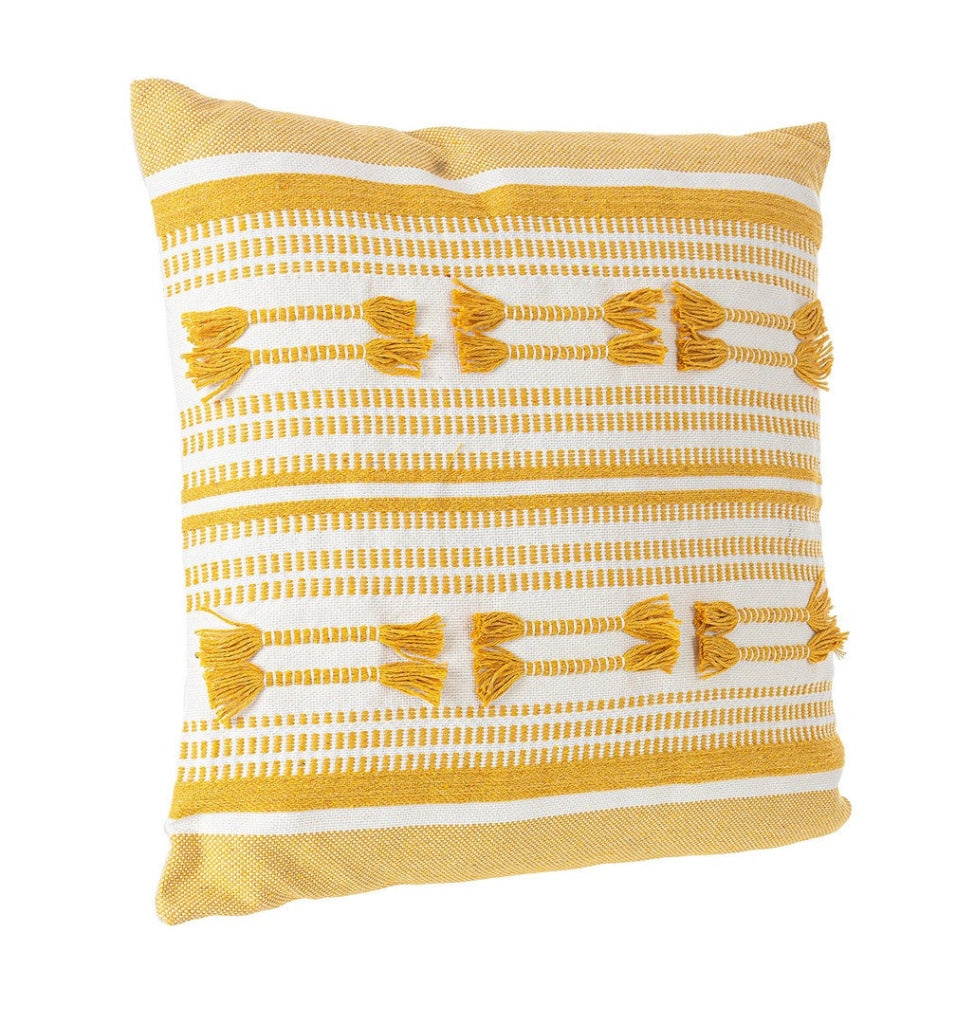 Set di 4 Cuscini Decorativi a Righe con Nappe in Cotone 45x45 - MEI-XIU