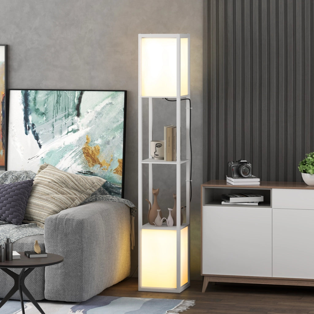 Lampada da Terra con 2 Ripiani ¨C zephmum ¨C Bianco 26x26x156 cm