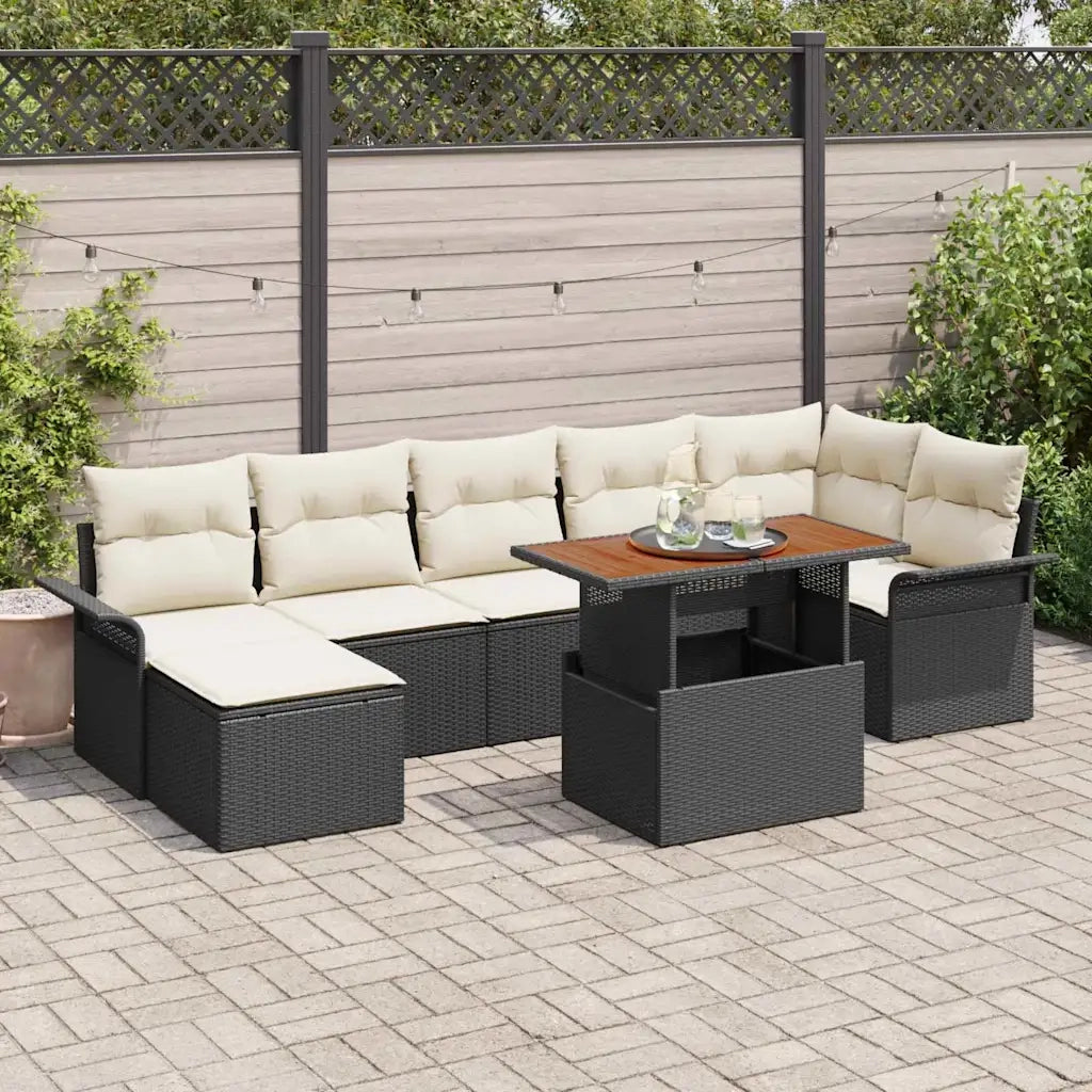 Set Divano da Giardino 8 pcs Nero e Crema polyrattan 3349361
