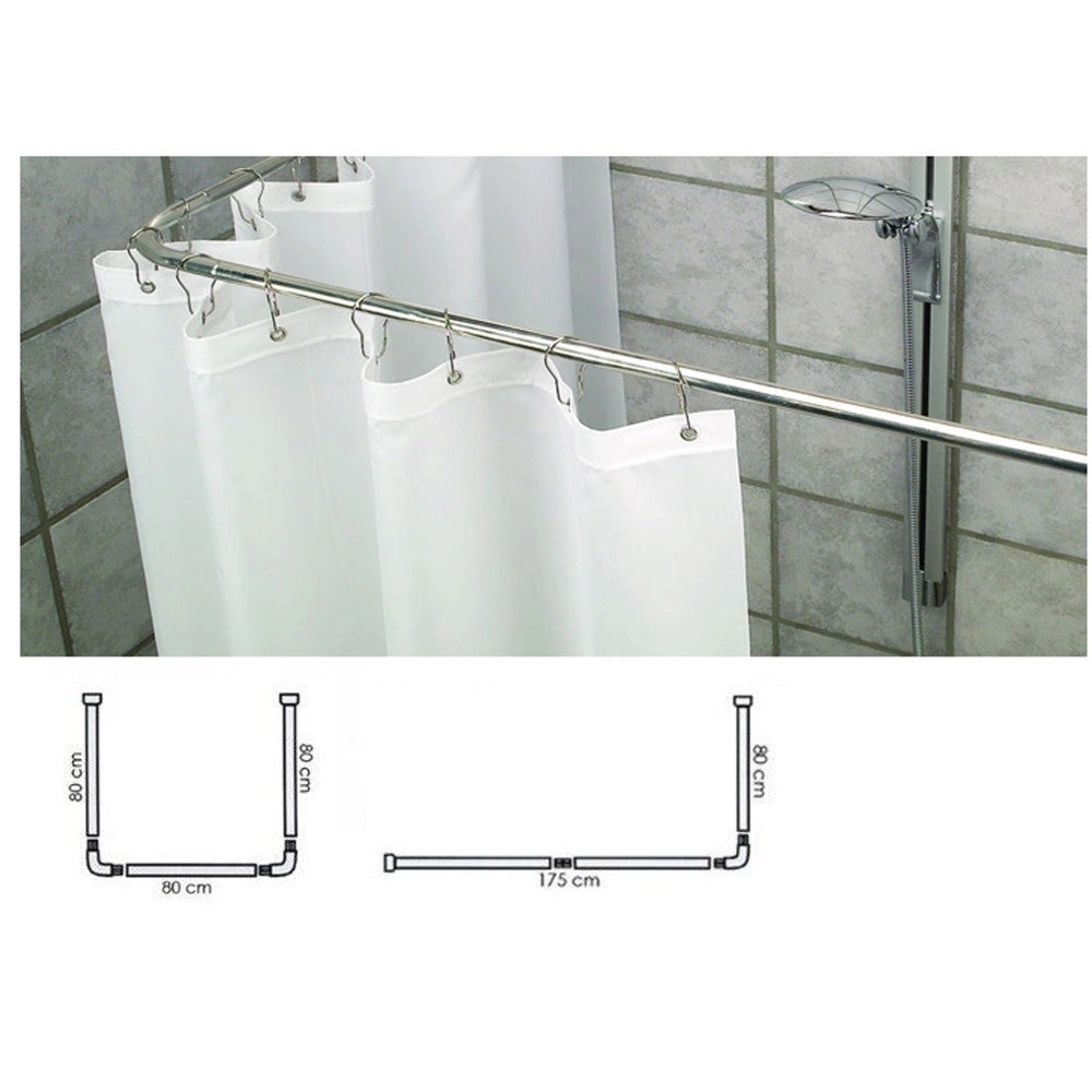 Trade Shop - Supporto Tenda Doccia In Acciaio Grigio Bagno 80x80x80 Bastone Asta Telaio Curvo -