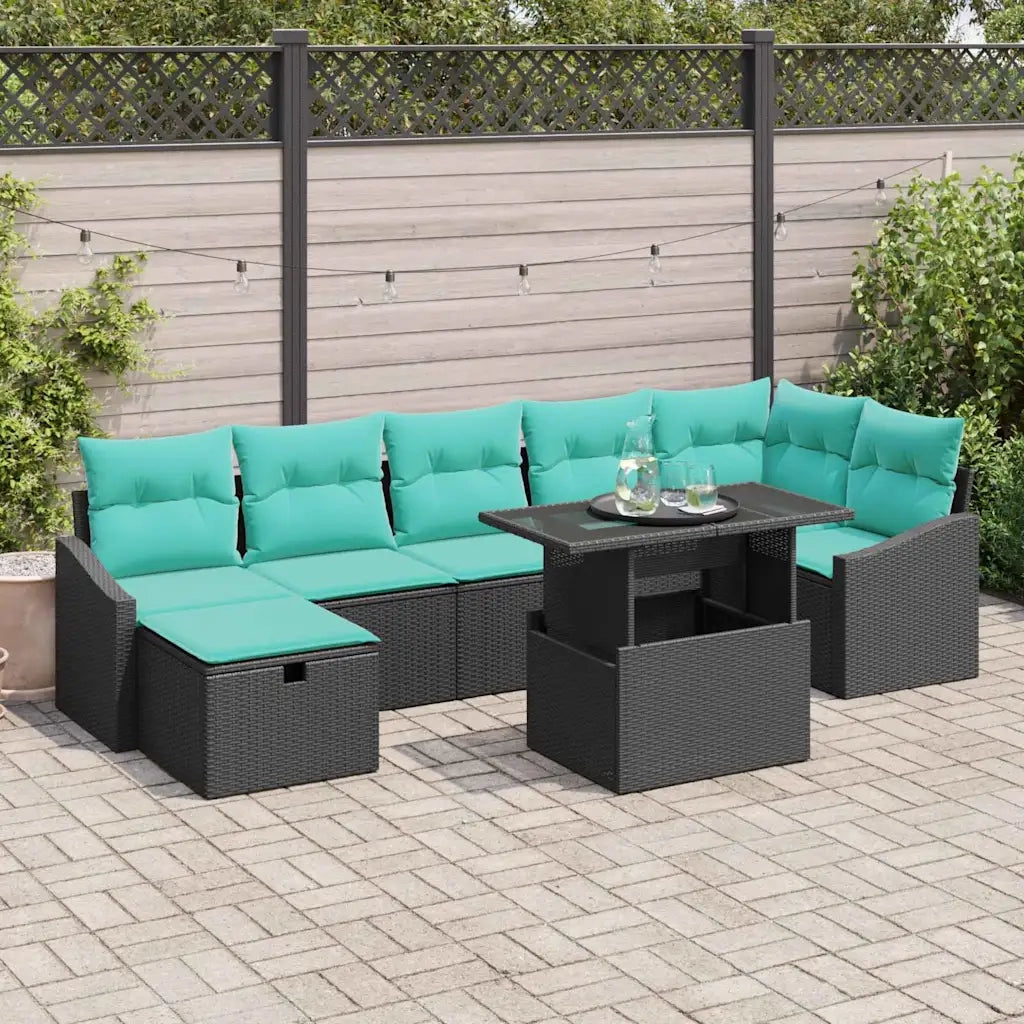 Set Divano da Giardino con cuscino 8 pcs Nero Poly Rattan 3359853