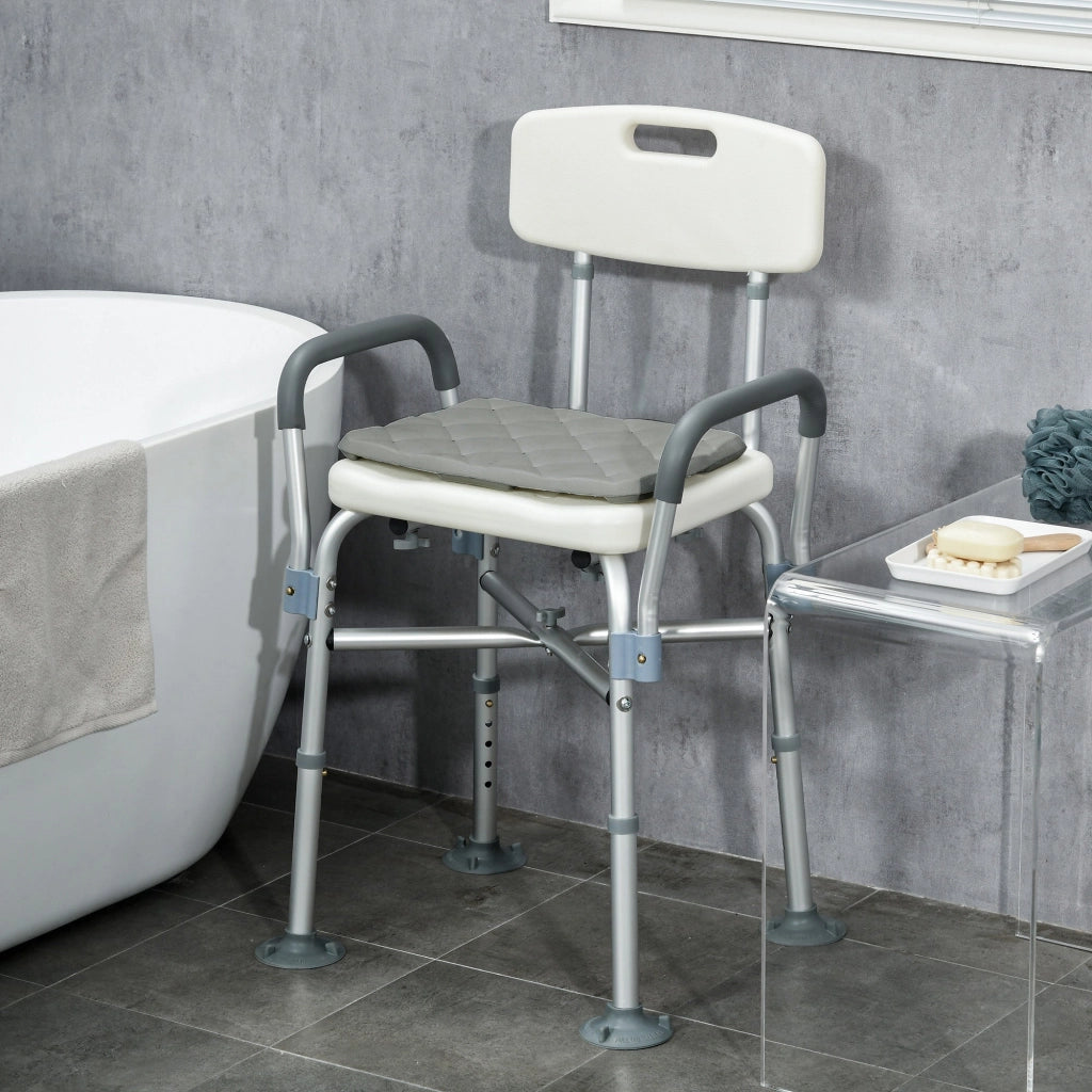Sedia Doccia ad Altezza Regolabile con Braccioli e Cuscino Rimovibile  53,5x52x80-90 cm  Bianca