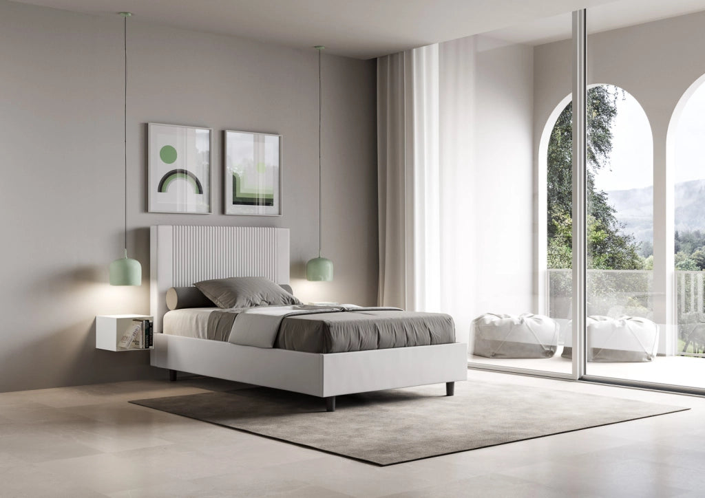 BS COM Letto una piazza e mezza senza rete imbottito 120x190 similpelle bianco