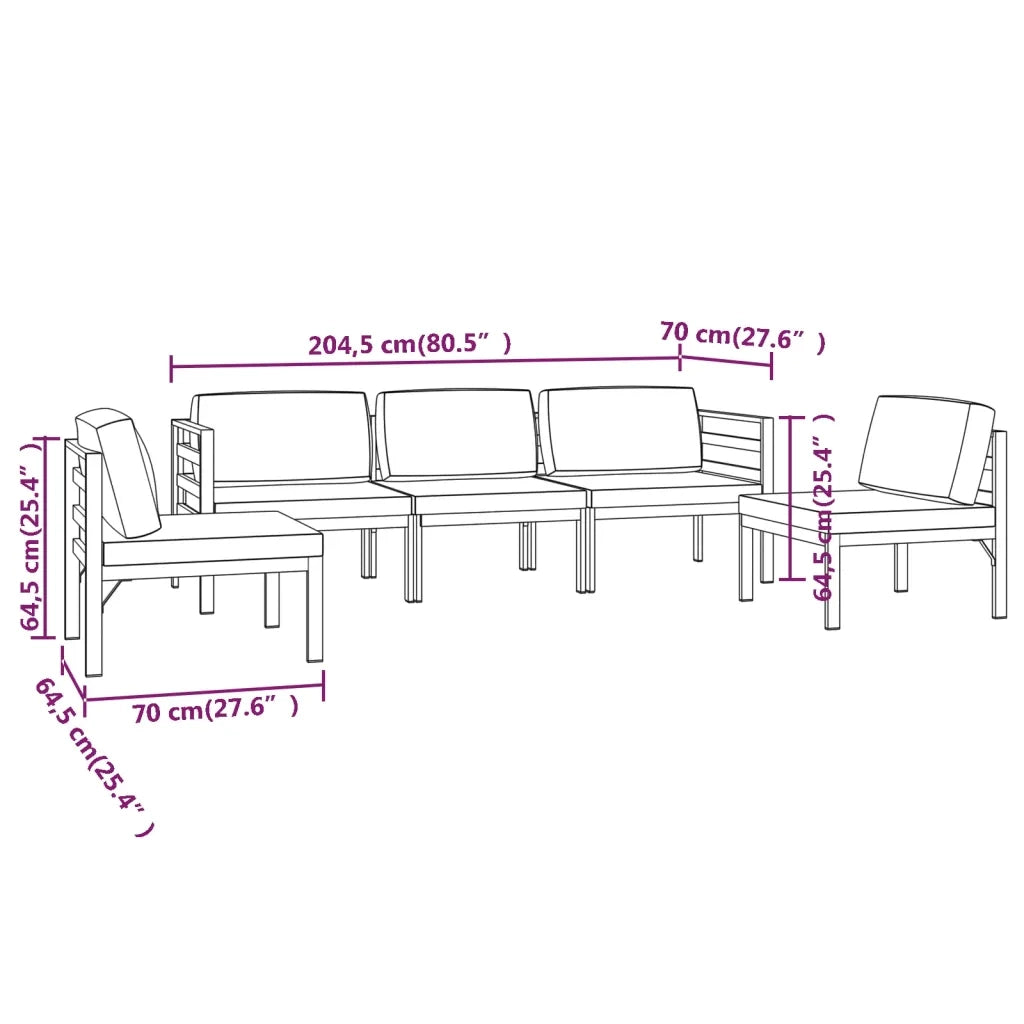 Set Divani da Giardino 5 pz con Cuscini in Alluminio Antracite 3107790