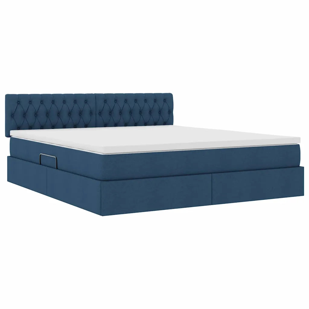 Letto con contenitore e materasso con testiera Blu 180 x 200 cm