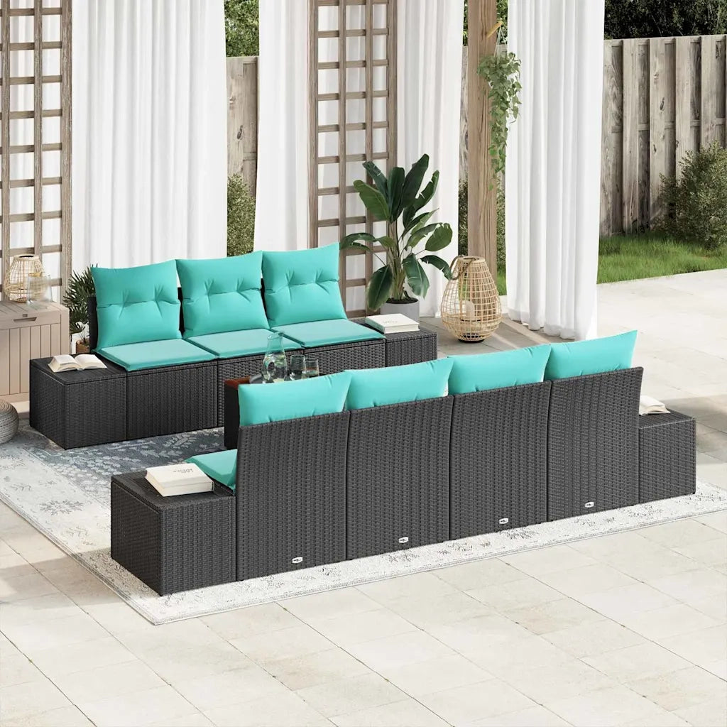 Set Divano da Giardino 8 pz Nero e Turchese polyrattan 3356590