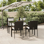 Set da Pranzo da Giardino 5 pz Nero con Cuscini in Polyrattan 3185097