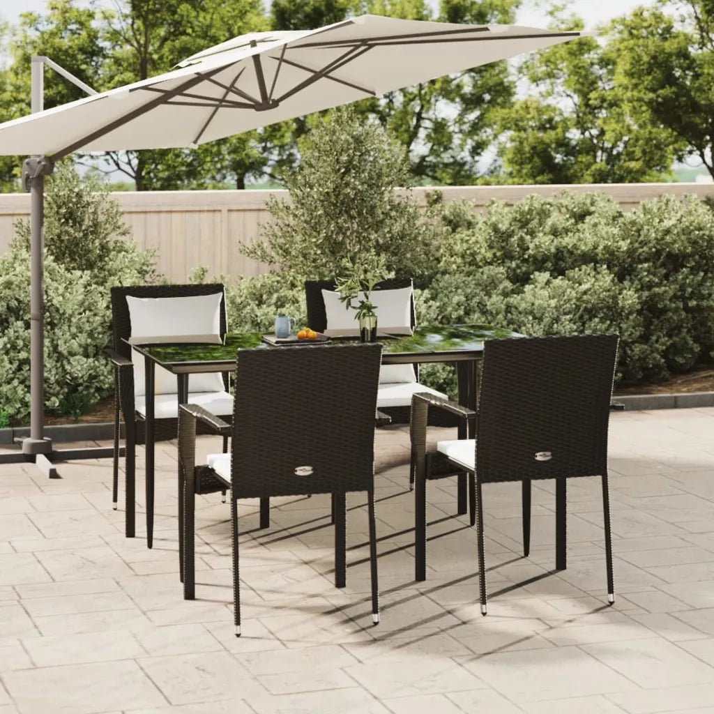 Set da Pranzo da Giardino 5 pz Nero con Cuscini in Polyrattan 3185097