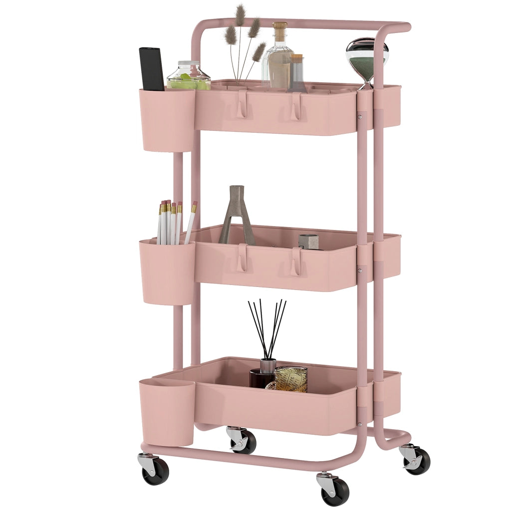 Carrello Multiuso con Cassetti e Ruote ¨C Minimal ¨C Rosa 42x38x86,5 cm