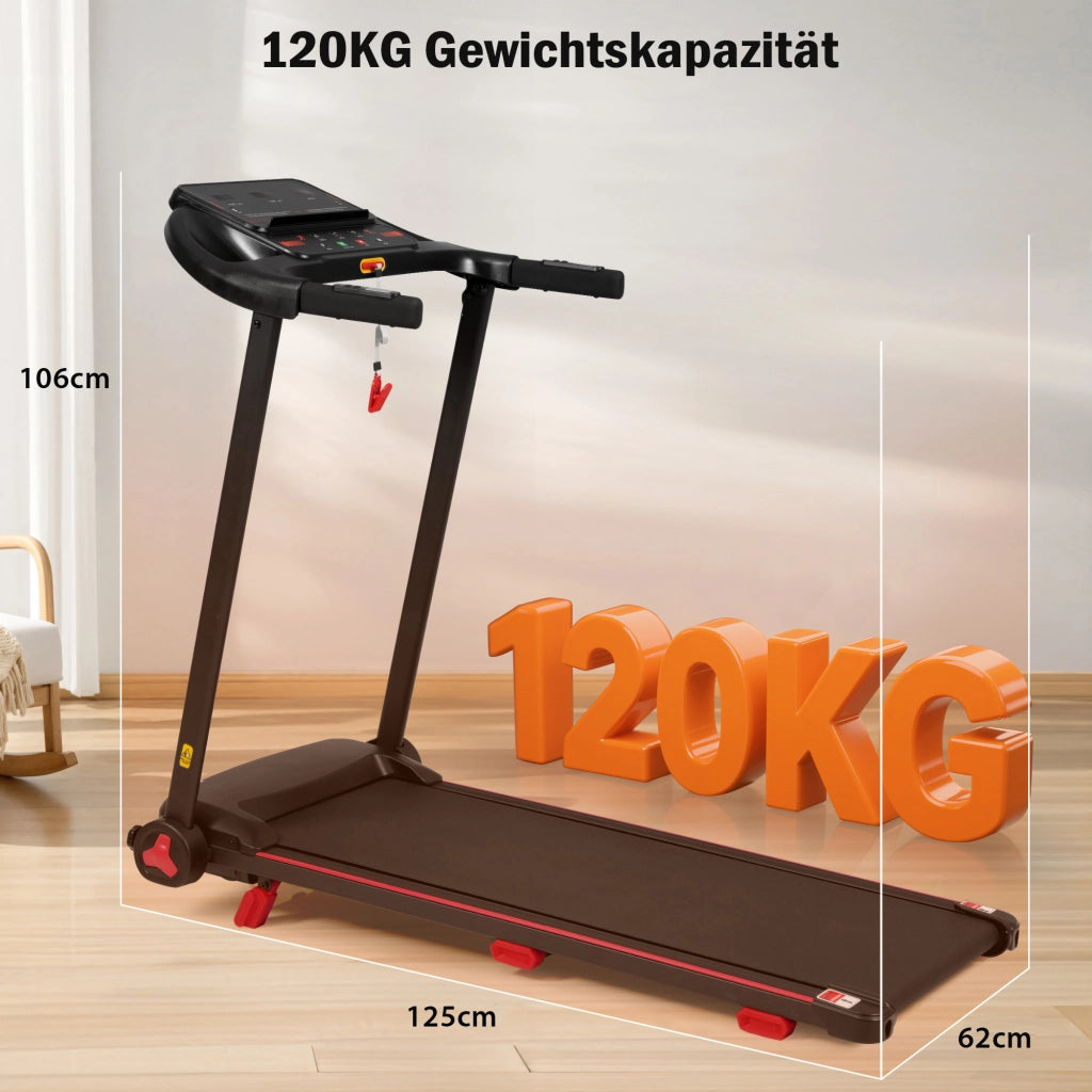 Tapis roulant pieghevole per casa con inclinazione 8%; 125x62x106 cm; display LED; fino a 14 km/h; fino a 120 kg