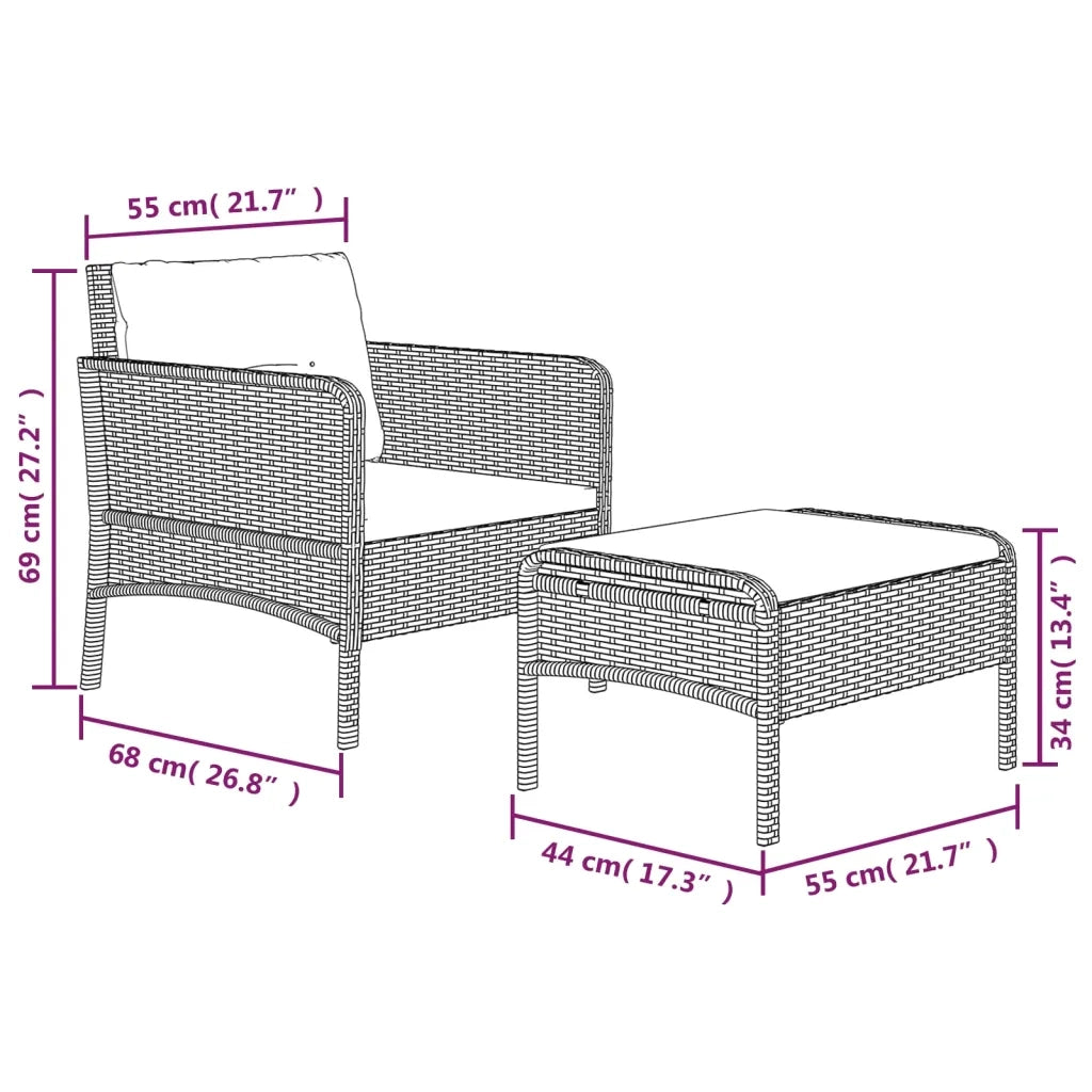 Set da Giardino 2 pz con Cuscini Nero in Polyrattan 319678