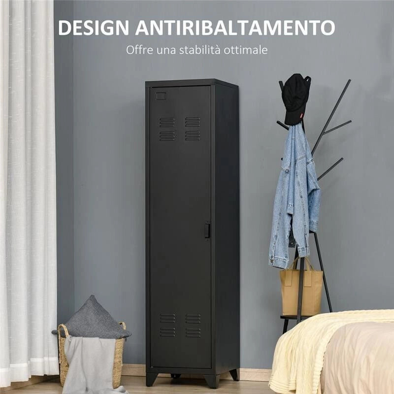 ARMADIETTO METALLICO INDUSTRIALE A UN'ANTA 43 X50 X180 CM NERO