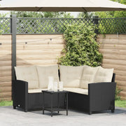 Divano da Giardino con Tavolo e Cuscini a L Nero in Polyrattan 4103872