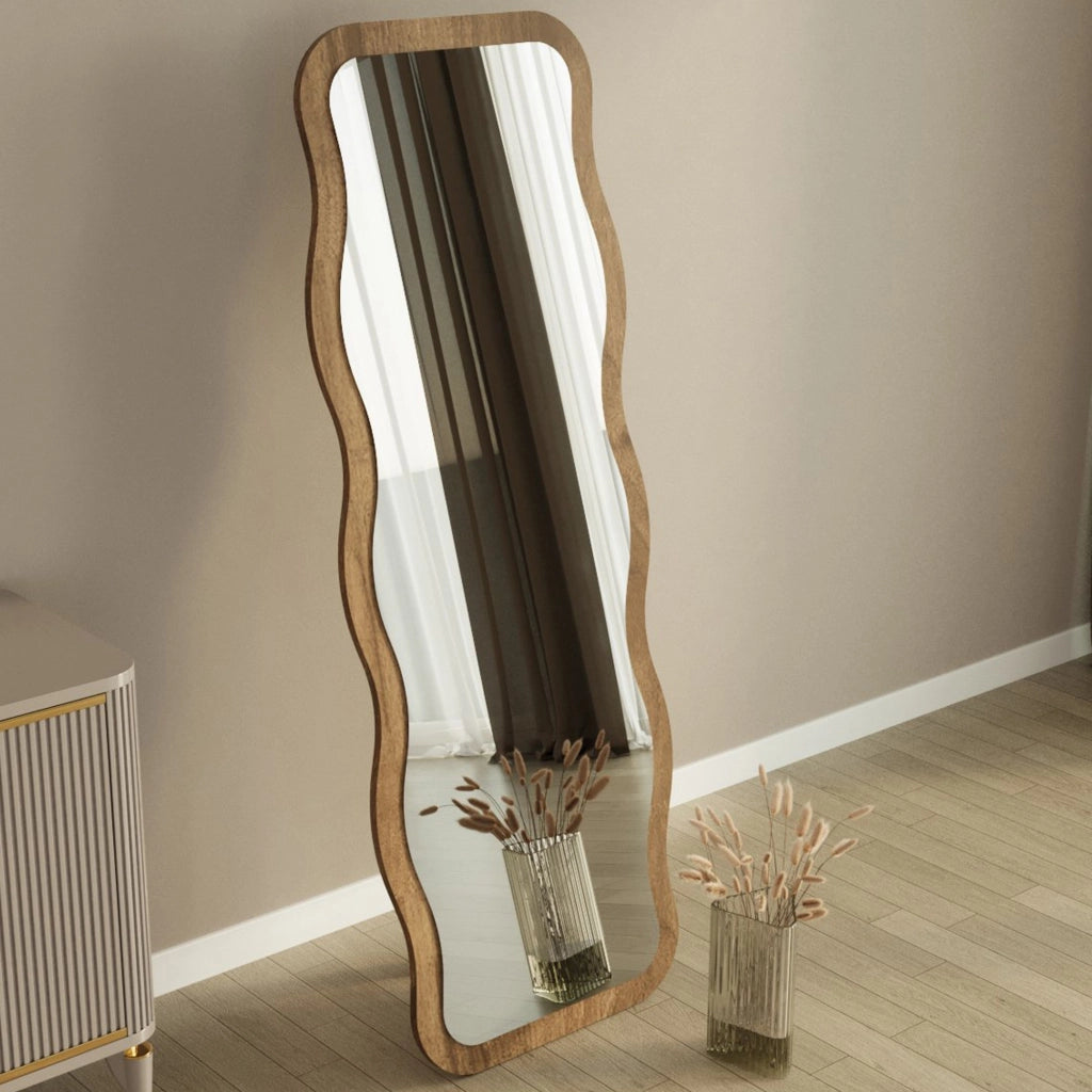 Bissone, Specchio Forma Rettangolare, 50x160h cm Marrone Rovere Scuro