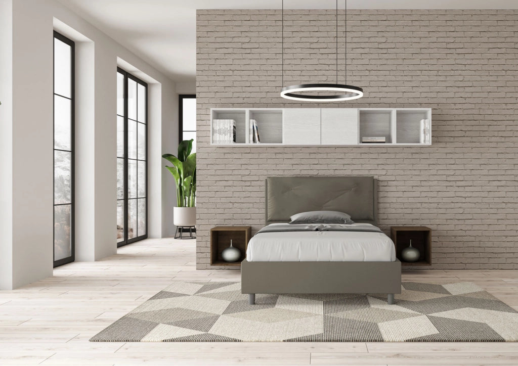BS COM Letto una piazza e mezza con rete imbottito 120x210 similpelle cappuccino