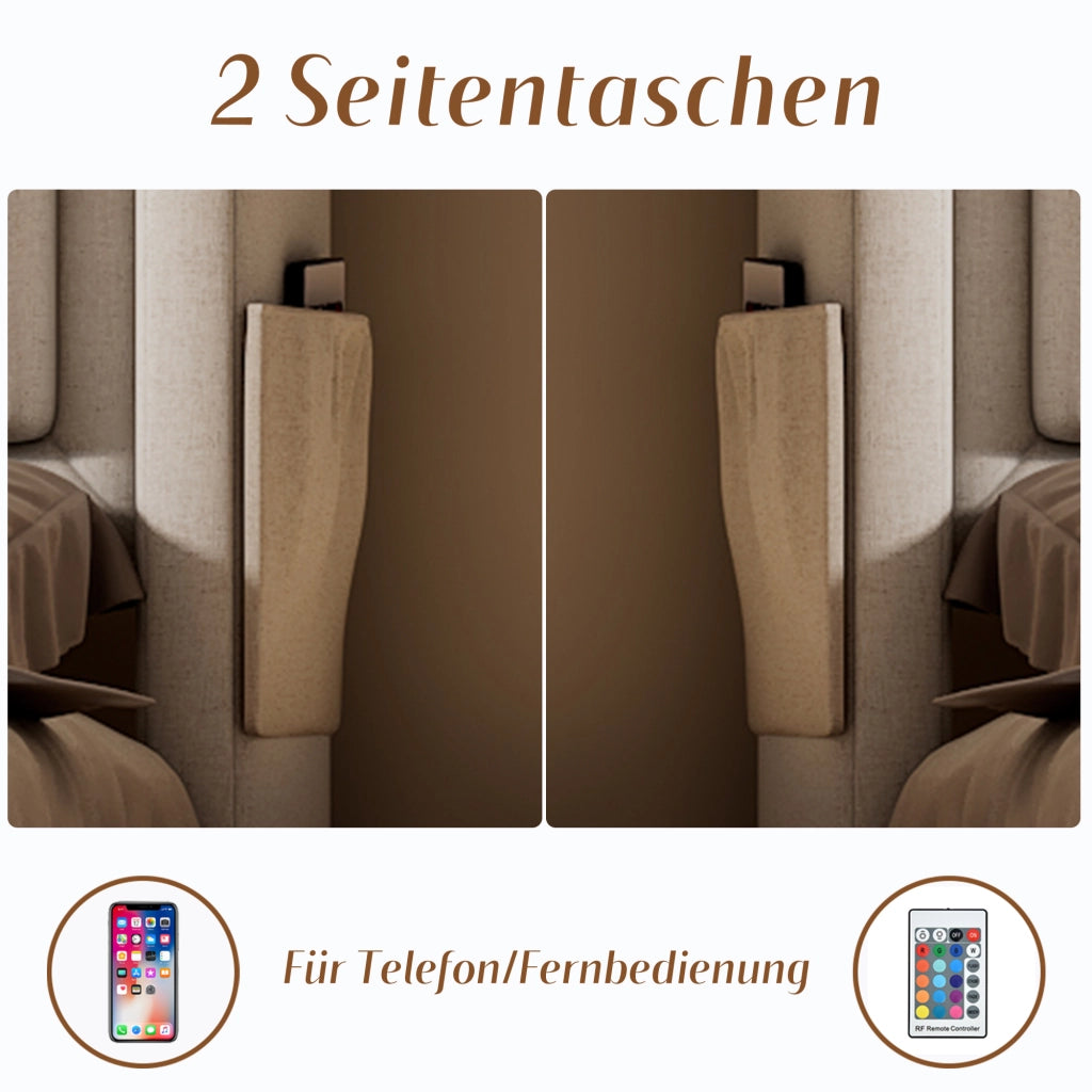 LETTO Contenitore 180x200 cm con LED e USB-C Beige in tessuto