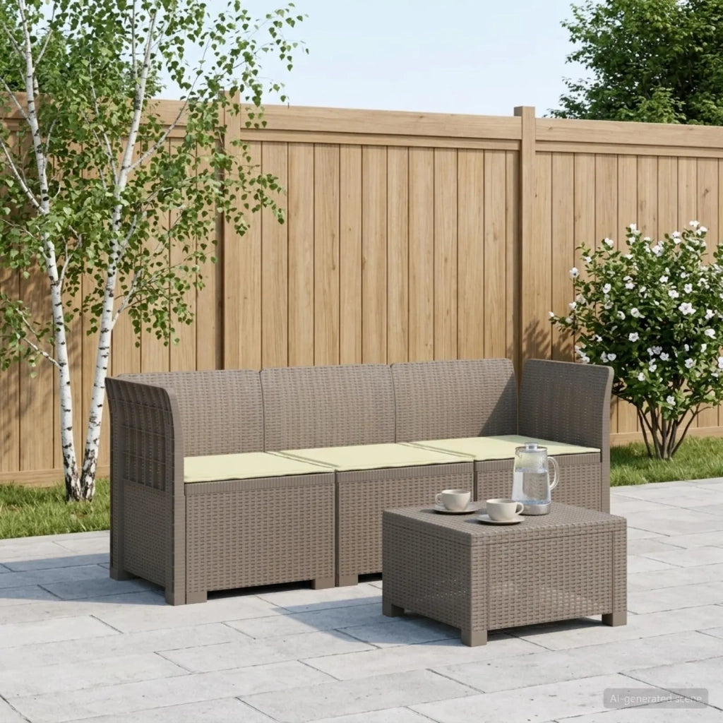 Divano da esterno-Divano da Giardino 3 posti con cuscini in look rattan PP 386548