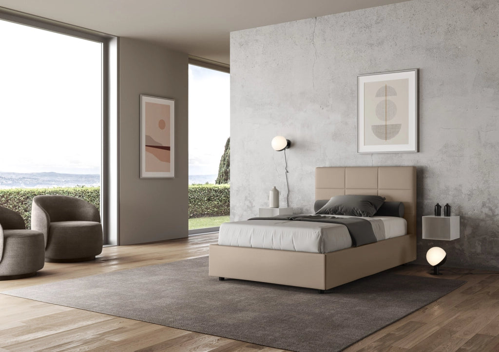 BS COM Letto una piazza e mezza con rete imbottito 120x190 similpelle tortora