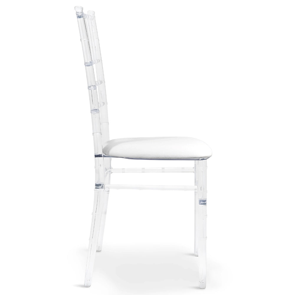 Set da 20 Sedie Chiavarine Trasparenti in Plastica con cuscino similpelle bianco