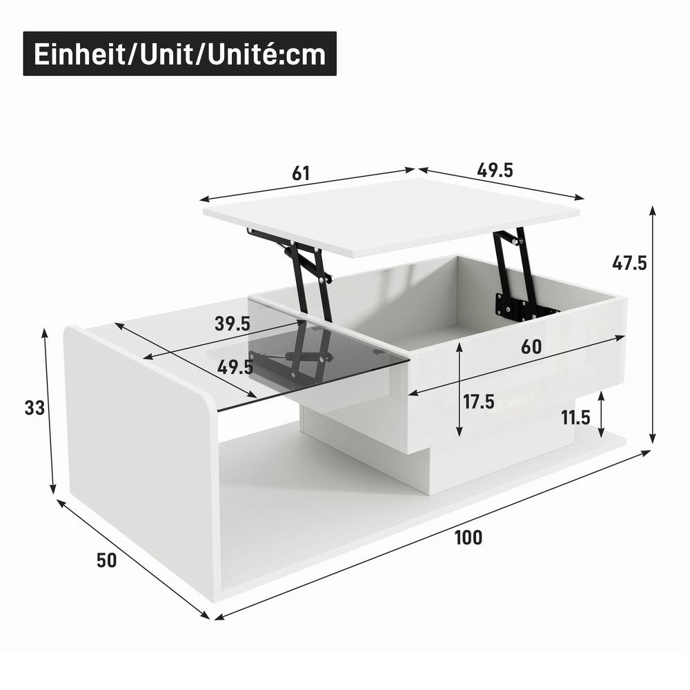 Tavolino da Caff¨¨ con Vetro e LED ¨C MINIMAL ¨C Bianco Lucido