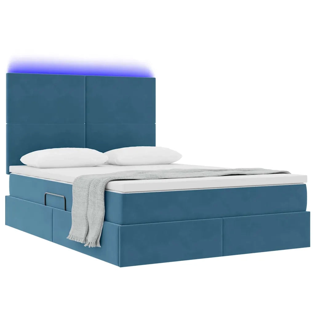 Letto con contenitore e LED Blu Scuro 140 x 200 cm Velluto 3372613