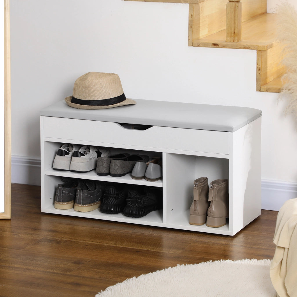 Panca Scarpe 2 Livelli con Cuscino e Ripiano ¨C zephmum ¨C Bianco