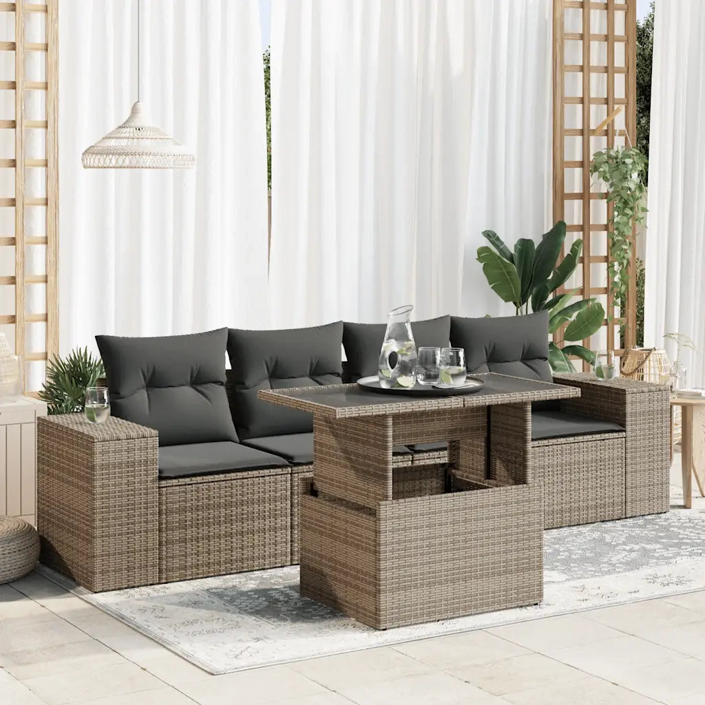 Set Divano da Giardino 5 pz con Cuscini Grigio in Polyrattan 3326721