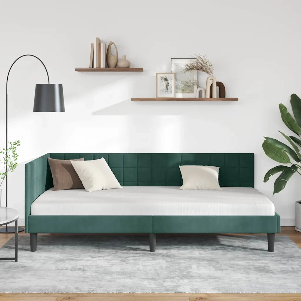 Cornice del letto ad angolo Verde Scuro 90 cm x 200 cm Velluto 42016430