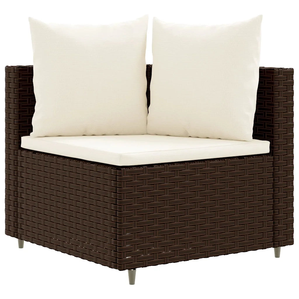 Set Divano da Giardino 3 pz con Cuscini Marrone in Polyrattan