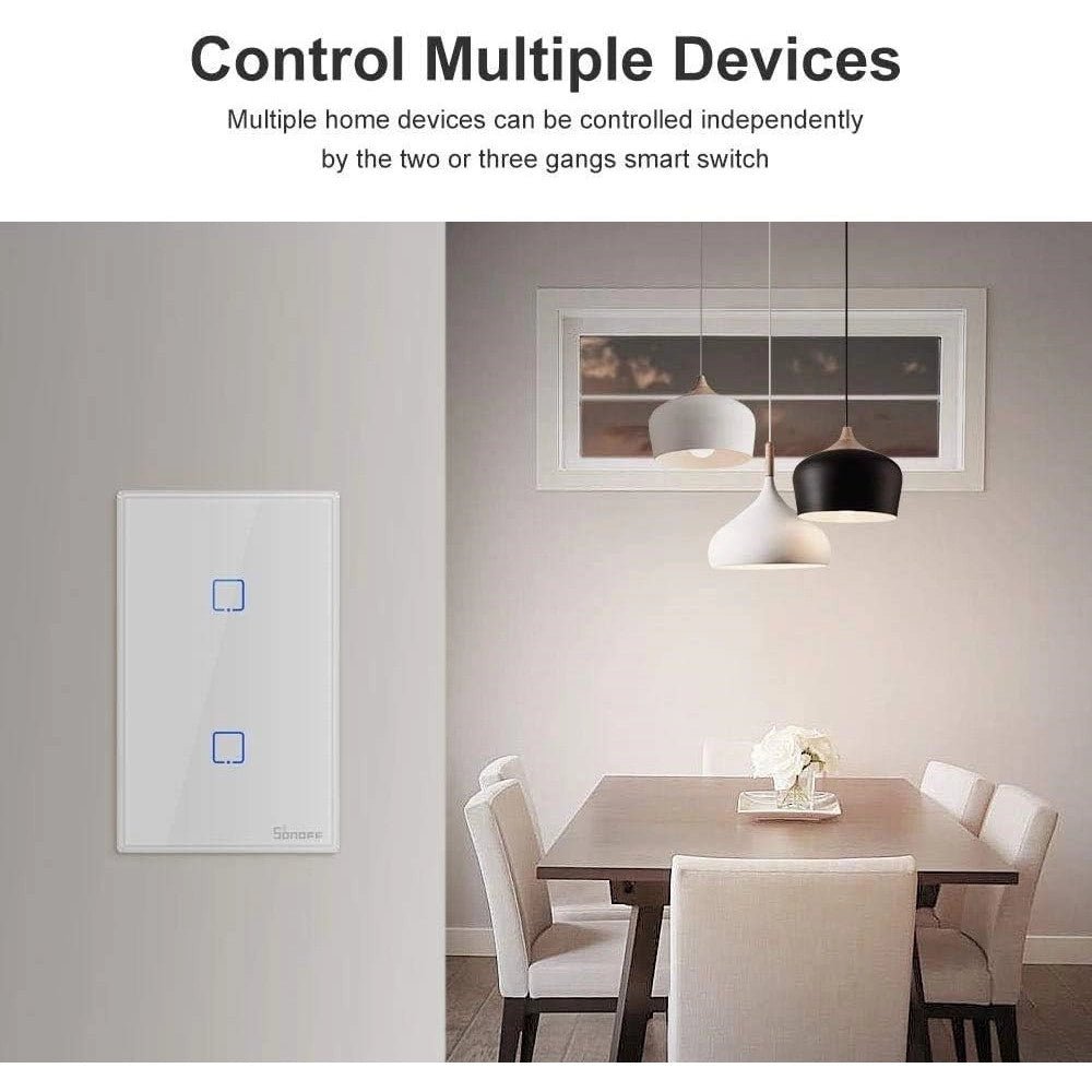 Trade Shop - Interruttore Luce Parete Smart Home Touch Wireless Wifi A 2 Canali Sonoff T0us2c -