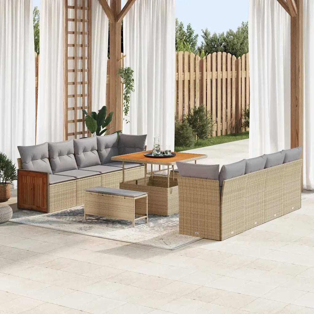 Set Divano da Giardino con cuscino 11 pcs Beige e Grigio Chiaro