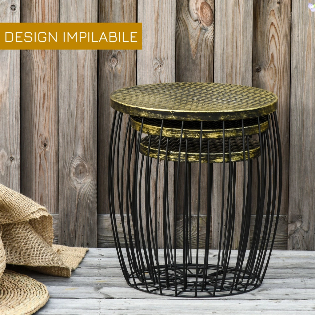 Set Tavolini Impilabili da Giardino ¨C Minimal ¨C Nero Bronzo Metallo