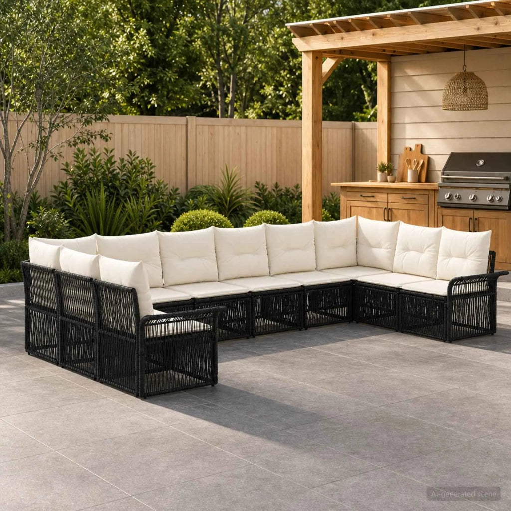 Set Divano da Giardino 10 pz Nero polyrattan 3434938