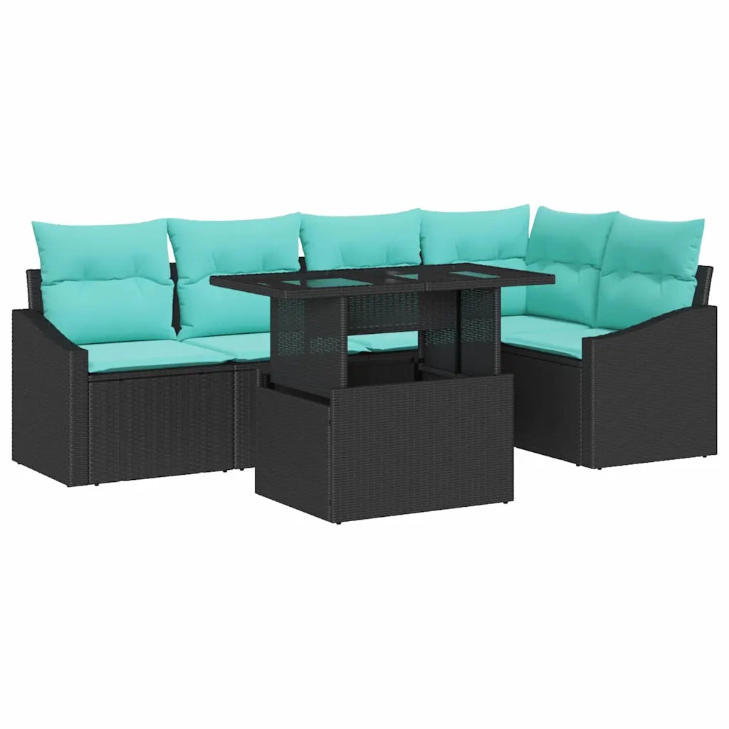Set Divano da Giardino con cuscino 6 pcs Nero e Blu polyrattan 3349012