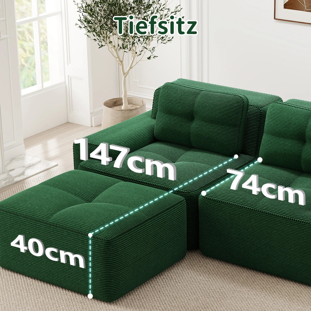 Divano modulare Cloud - Zephmum- U-forma 3 posti velluto verde