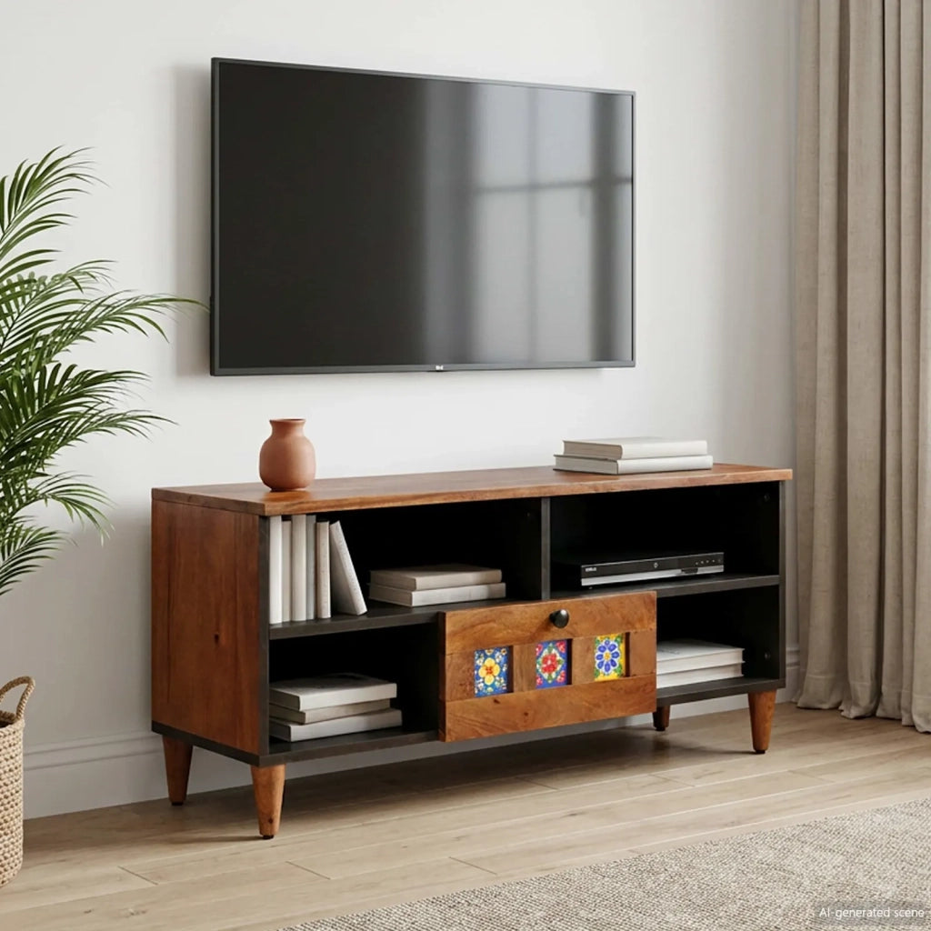 Mobile TV-Credenza per TV Noce 100 x 33 x 46 cm Legno di mango massello 312510