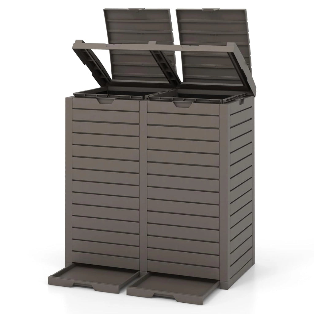 Pattumiera per Rifiuti Esterno e Interno 235 L, Contenitore per Raccolta Differenziata a Doppio Secchio Impermeabile con Coperchio, Vassoio e Maniglia, Bidone per Terrazza e Cucina (Marrone)