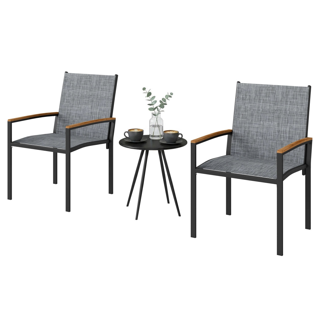 Set Bistr¨° 3 Pezzi: Sedie da Pranzo e Tavolo ¨C Minimal ¨C Grigio e Metallo