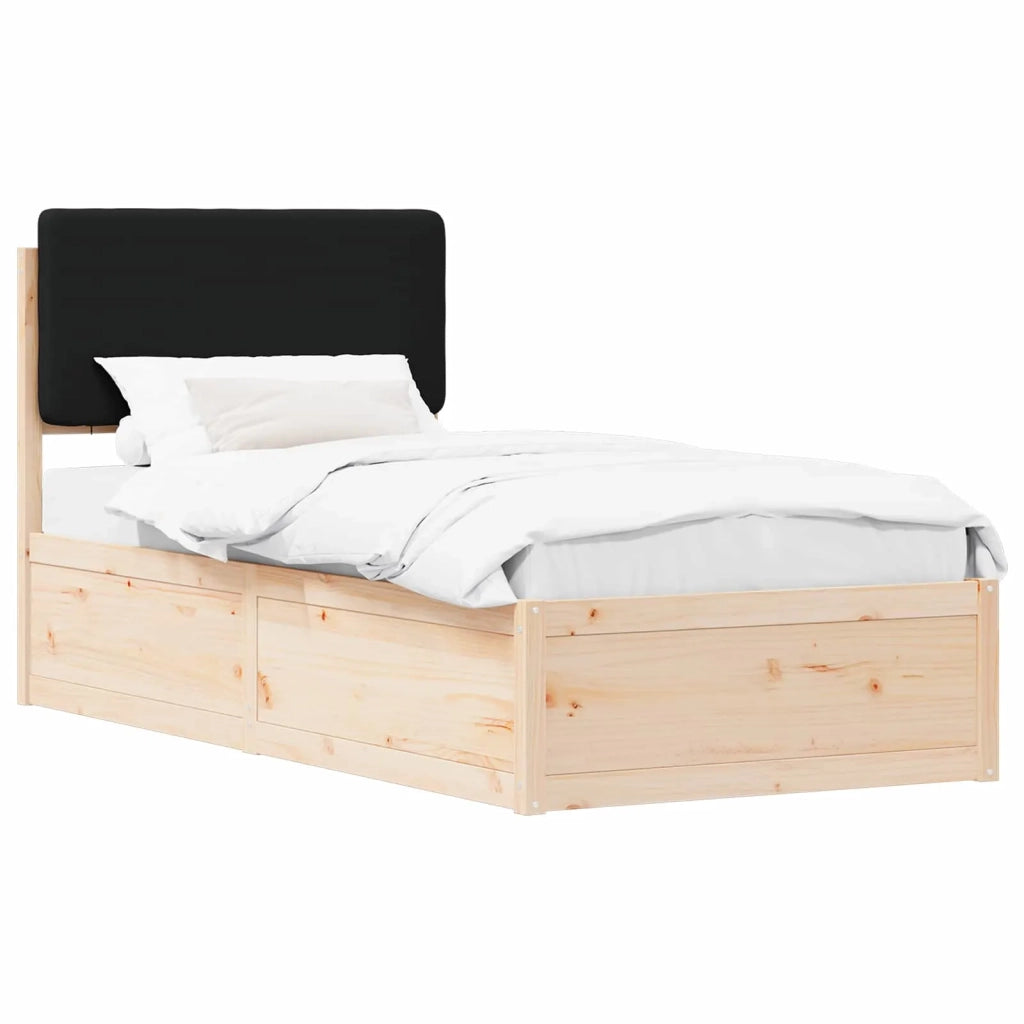 Letto con Testiera Rivestita-Struttura Letto con Testiera Nero 100 x 200 cm Pino massello 553290