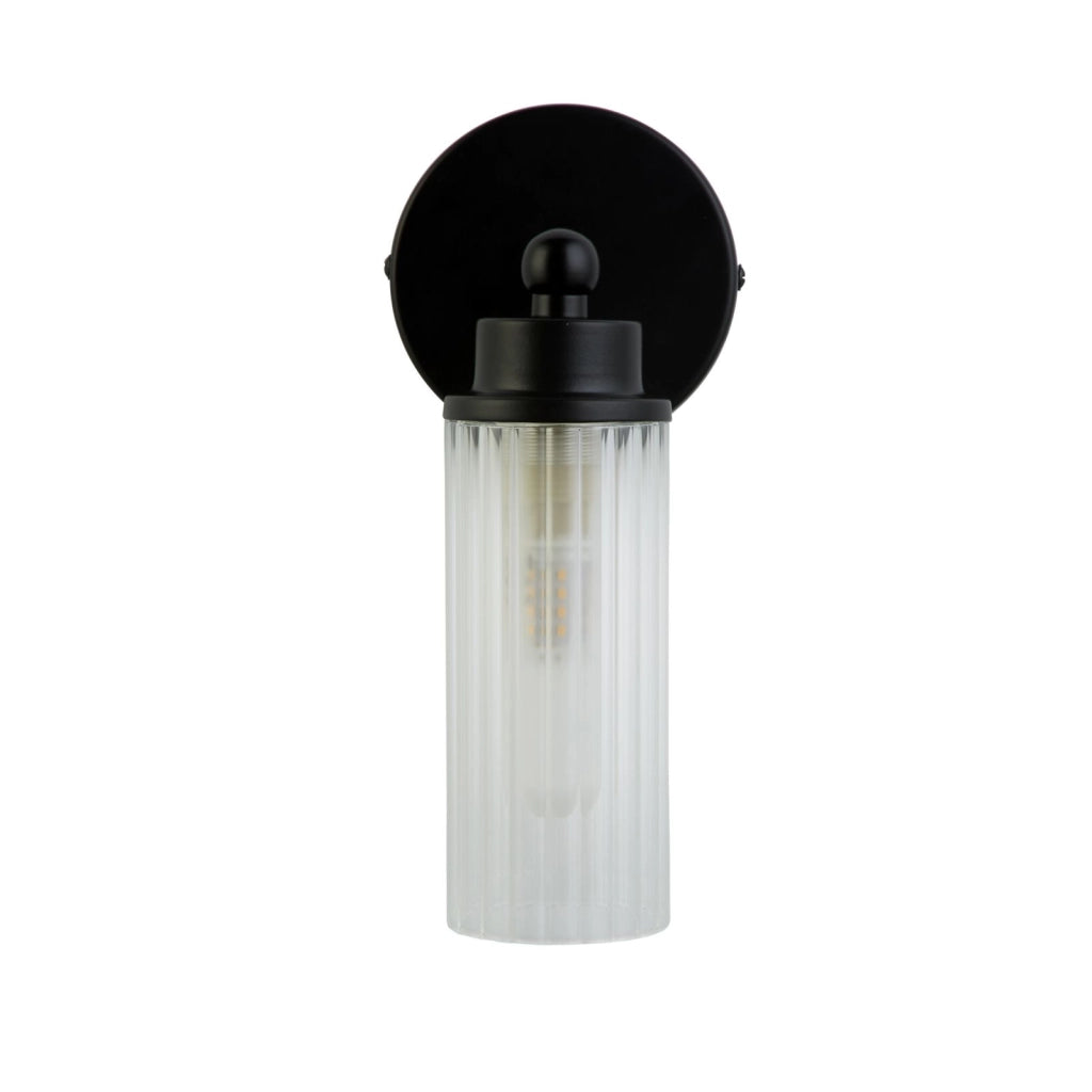 Applique Imperial 1Lt, metallo nero opaco e vetro trasparente a coste